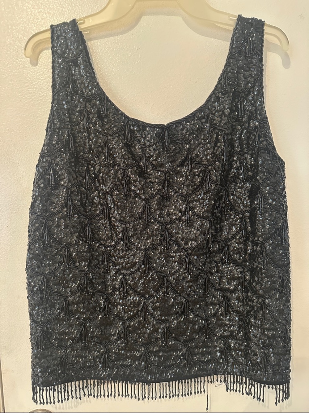 Vintage Black Beaded Scoop Neck Evening Tank Top